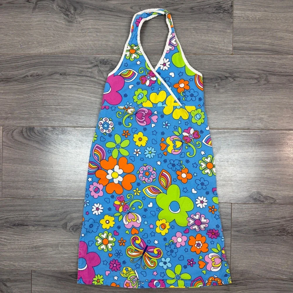 Retro Daisy Floral Halter Dress Girls 8 Hippie Summer Groovy Children's Place - Picture 1 of 14